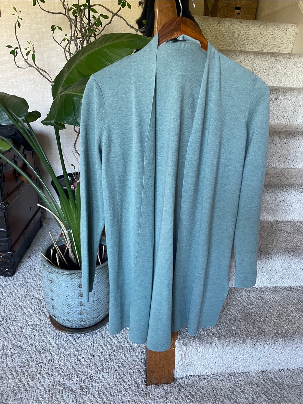 Eileen Fisher Seafoam Open-Front Draped Wool Cardigan